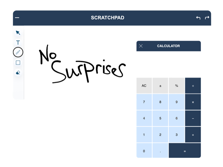 Vista previa del scratchpad y calculadora del simulador EPSO
